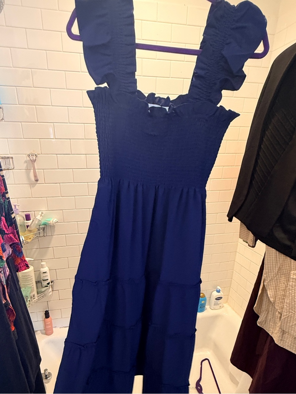 Hill House Home The Nap Dress Navy Smocked Ruffle Midi Dress M